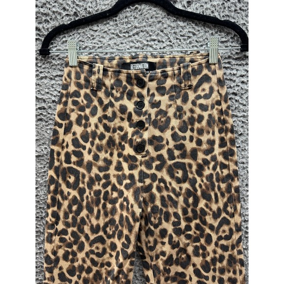Reformation Women's Animal Print‎ Leopard Marlon Stretch High Crop Pants Size 2 - Picture 2 of 12